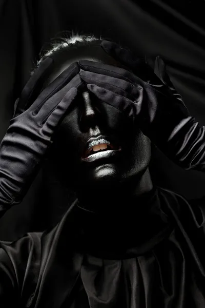Całkowicie Czarny Czarne Czarnym Tle Makijaż — Zdjęcie stockowe