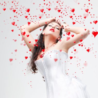 Beautiful brunette and hearts clipart