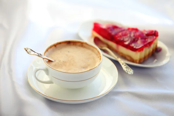Сніданок Чашка Кави Білій Тканині — стокове фото