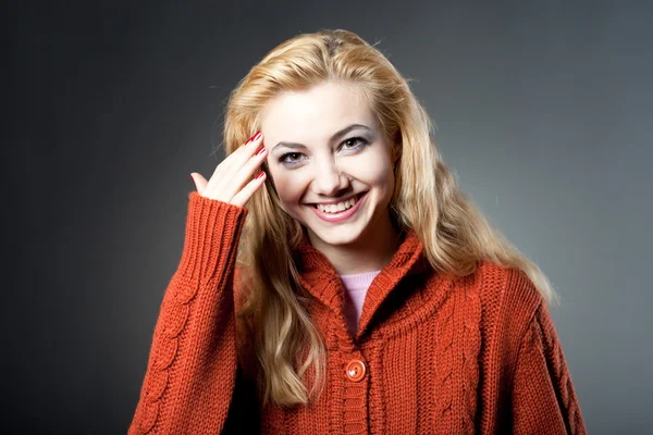 Young Beautiful Girl Warm Orange Jacket — Stock Photo, Image