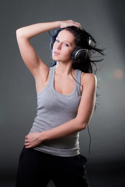 Para Disfrutar Música Chica Baila Con Auriculares — Foto de Stock