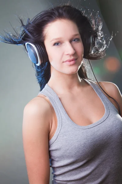 Enjoy Music Girl Dance Ear Phones — Stock Photo, Image