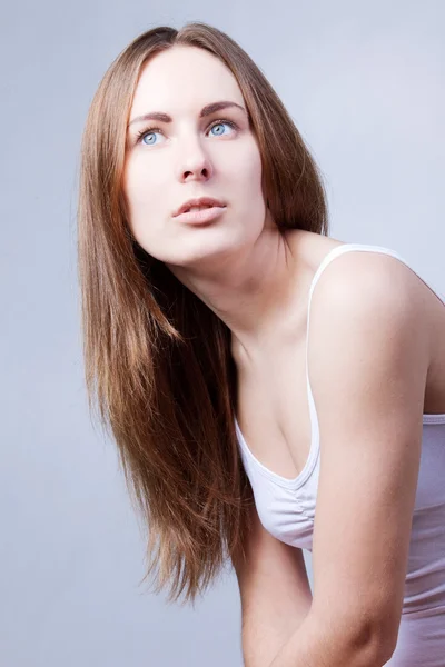 Vacker Hälsa Kvinna Ansikte Med Ren Renhet Hud — Stockfoto
