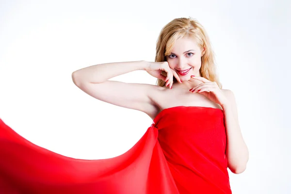 Młoda Piękna Blondynka Czerwonej Sukience — Zdjęcie stockowe