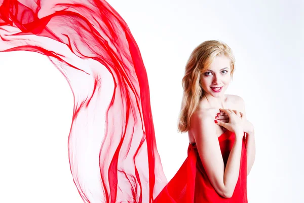 Joven Rubia Hermosa Vestido Rojo — Foto de Stock