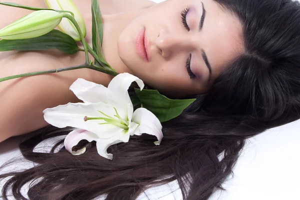 stock image Beautiful woman with lily