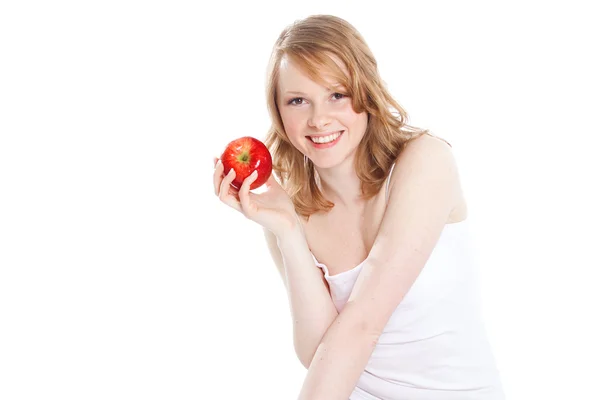 Portrait of beautiful girl with apple — Stock Photo, Image