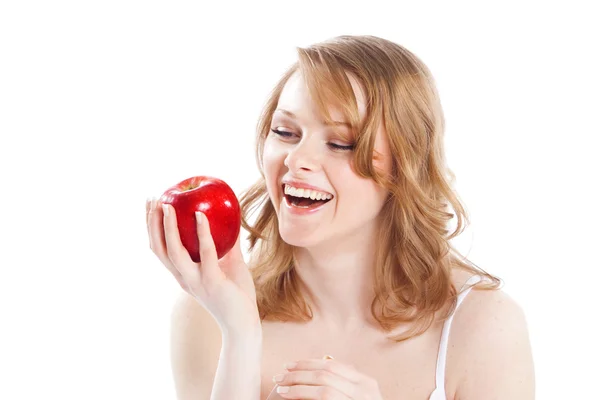 Portrait of beautiful girl with apple — Stock Photo, Image
