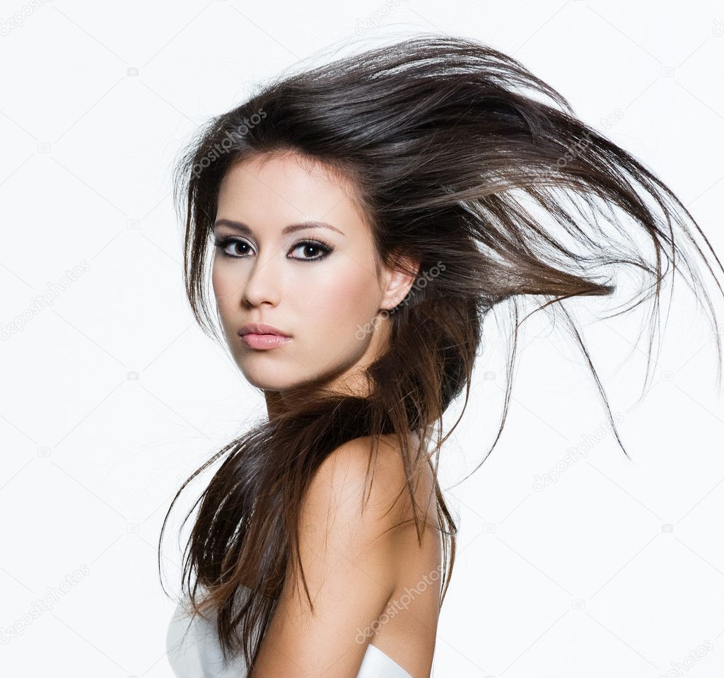 Pretty adult female with beautiful long brown hairs — Stock Photo ...