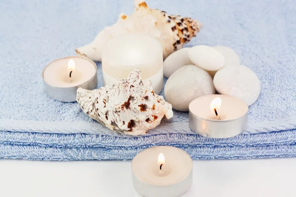 Candles Towels Stones Spa Objects Relax Your Mood Free Your — Stock Photo, Image