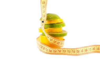 Cut and folded in lemon and lime wrapped in measuring tape clipart