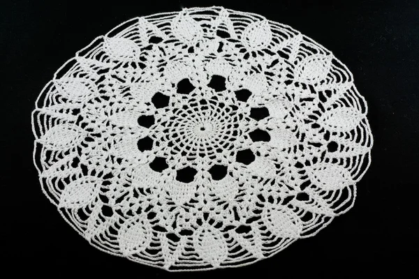 Crocheted White Lace Black Background — Stock Photo, Image