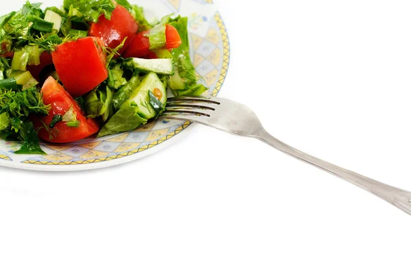 Salad with fresh lettuce leaves, tomato, pepper — Stock Photo, Image