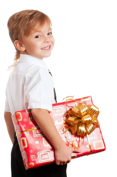 Ребёнок с подарочной коробкой — стоковое фото