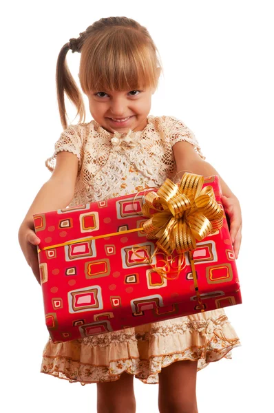 Kind met doos van de gift — Stockfoto