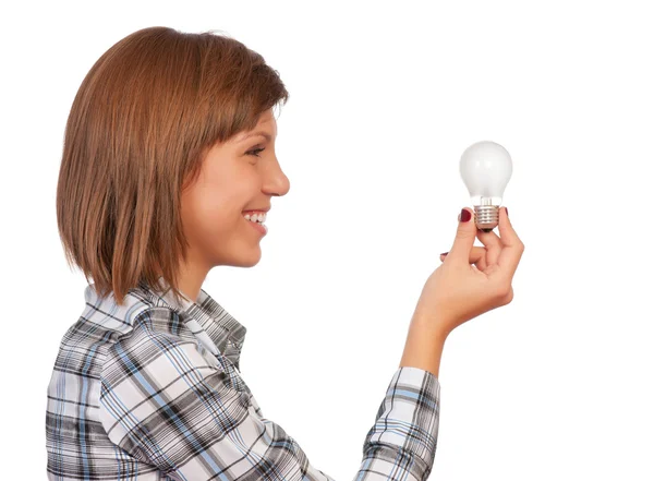Girl with bulb — Stock Photo, Image