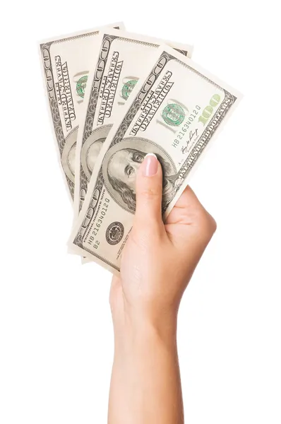 Hand Holding Money Dollars Isolated White Background — Stock Photo, Image