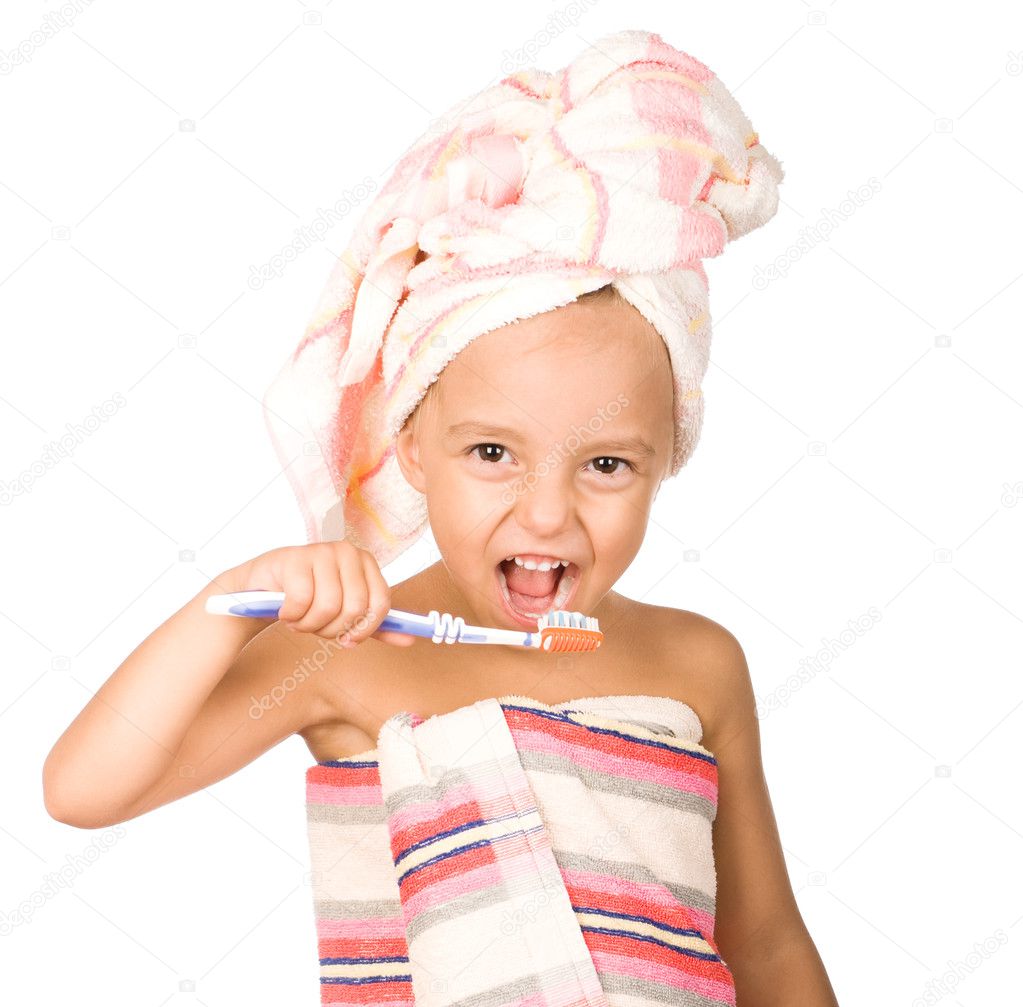 Happy little girl with toothbrush