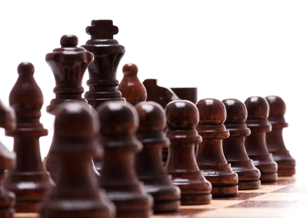 Темные Шахматные Фигуры Белом Фоне — стоковое фото