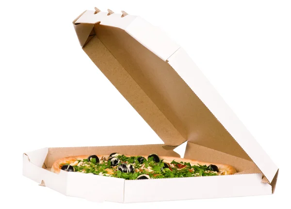 Pizza en caja de cartón — Foto de Stock