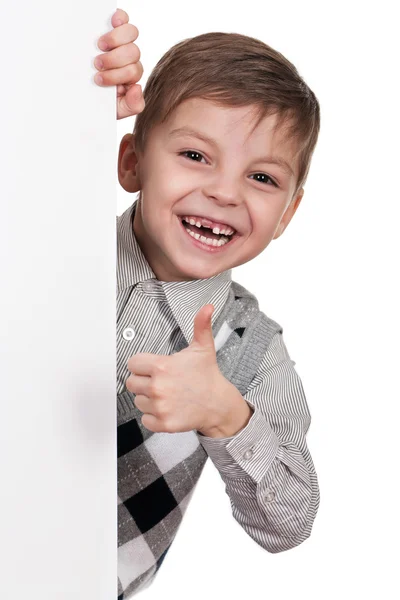Boy with white board — Stock Photo, Image