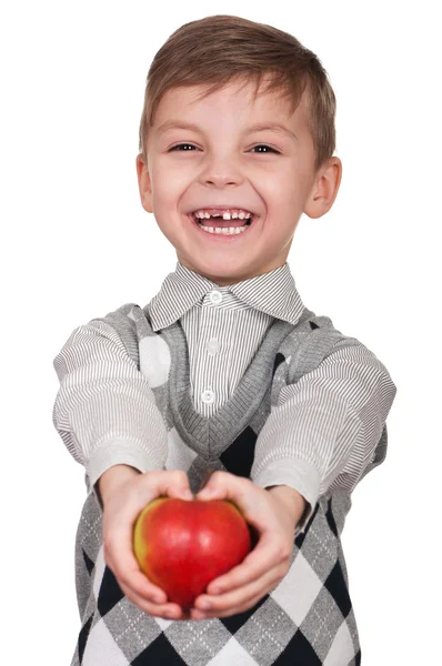 Garçon avec pomme — Photo