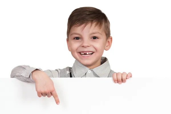 Хлопчик з білою дошкою — стокове фото