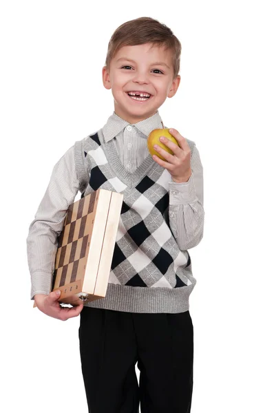 Satranç tahtası ile çocuk — Stok fotoğraf