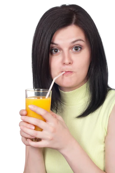 一杯桔子汁的女人 — 图库照片