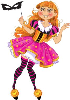 Little girl in masquerade suit clipart