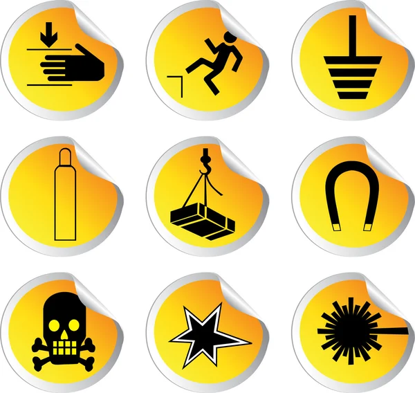Stickers couleur stock vectoriel brillant avec signes d'avertissement — Image vectorielle
