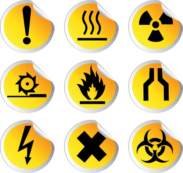 Voorraad kleur vector glanzende stickers met waarschuwingssignalen set 1 — Stockvector