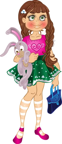 Девушка с кроликом и сумкой — стоковый вектор