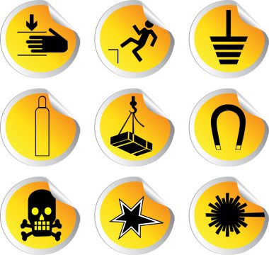 Stock color vector glossy stickers with warning signs set 2 clipart