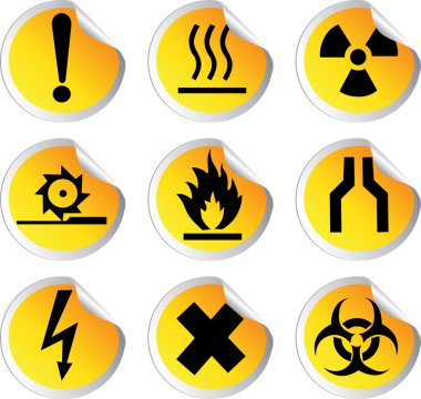 Stock color vector glossy stickers with warning signs set 1 clipart