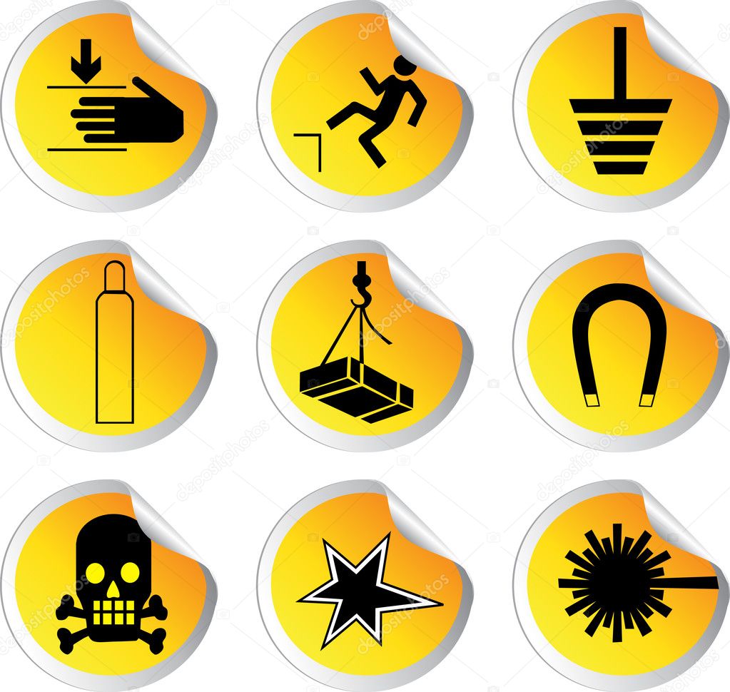 Stock color vector glossy stickers with warning signs set 2