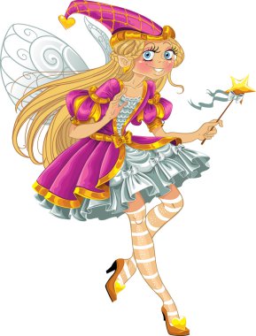 Fairy in pink dress with wings clipart