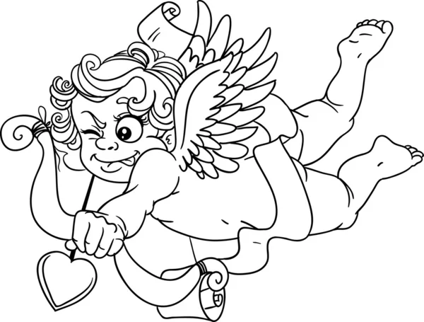 Cupido com cebola e seta contorno preto para colorir — Vetor de Stock