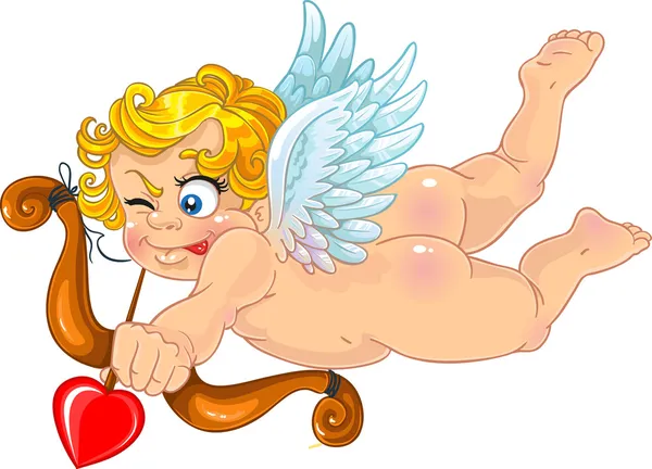 Cupido divertido con cebolla y flecha — Vector de stock