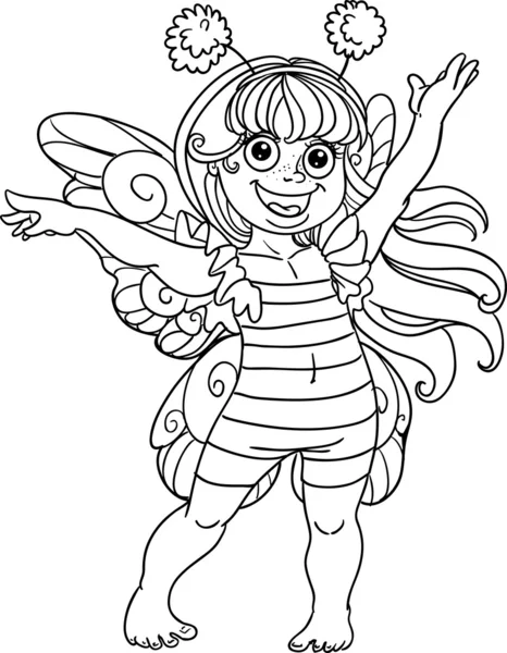 Маленькая Девочка Карнавальном Костюме Пчела Черного Контура Окраски — стоковый вектор