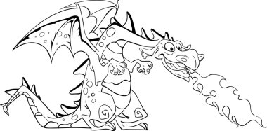 Fabulous red dragon black outline for coloring clipart