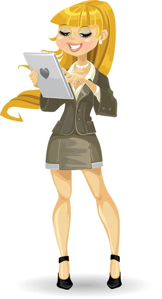 Fille blonde avec ordinateur tablette — Image vectorielle