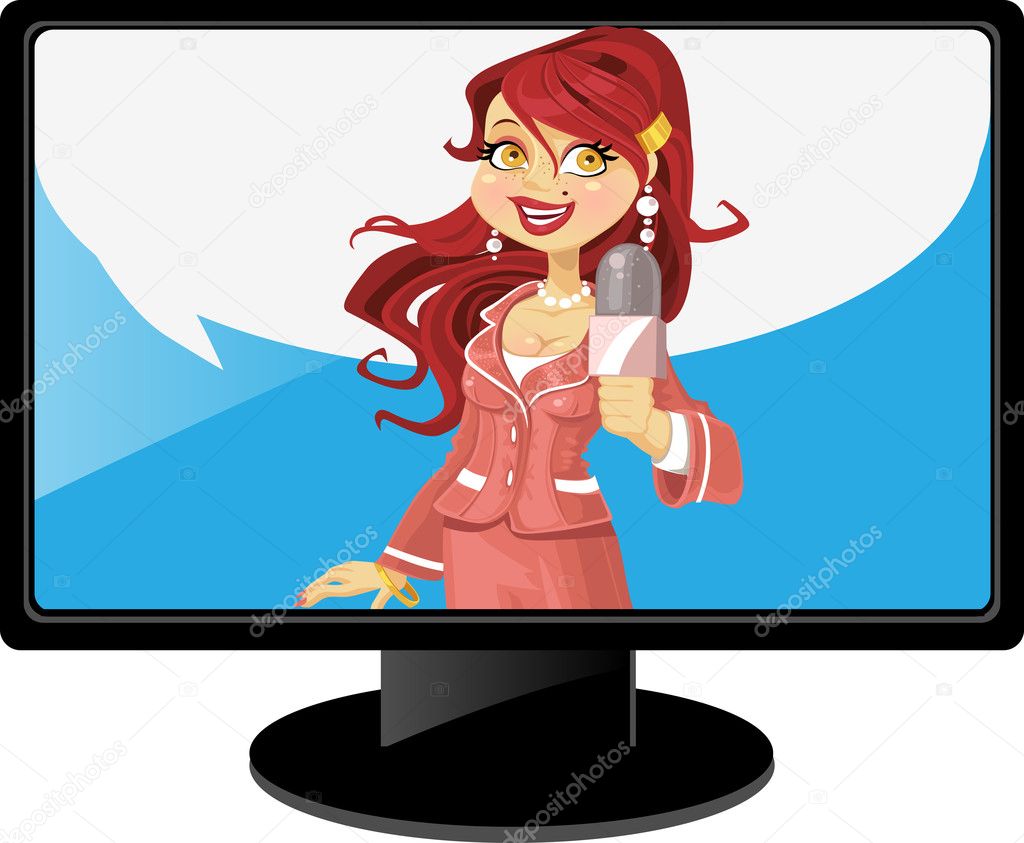 Red haired reporter girl with speech bubble