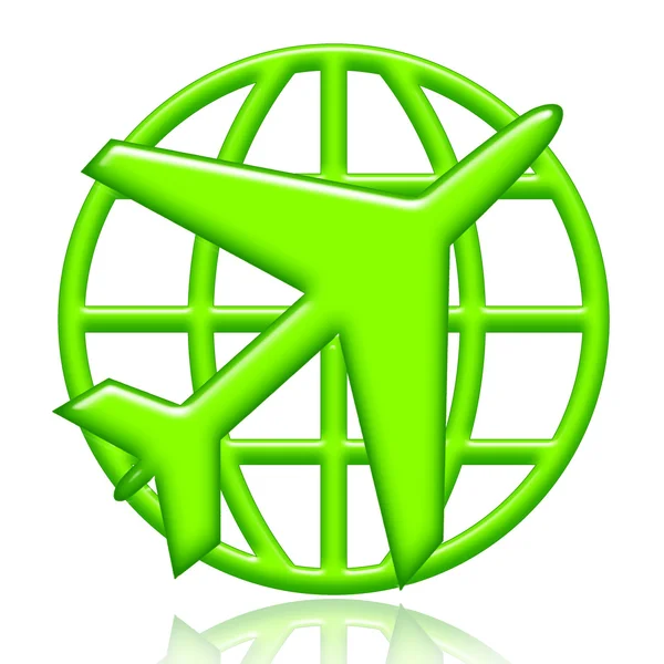 Самолет Путешествует Всему Миру Зеленая Иллюстрация Изолированы Белом Фоне — стоковое фото