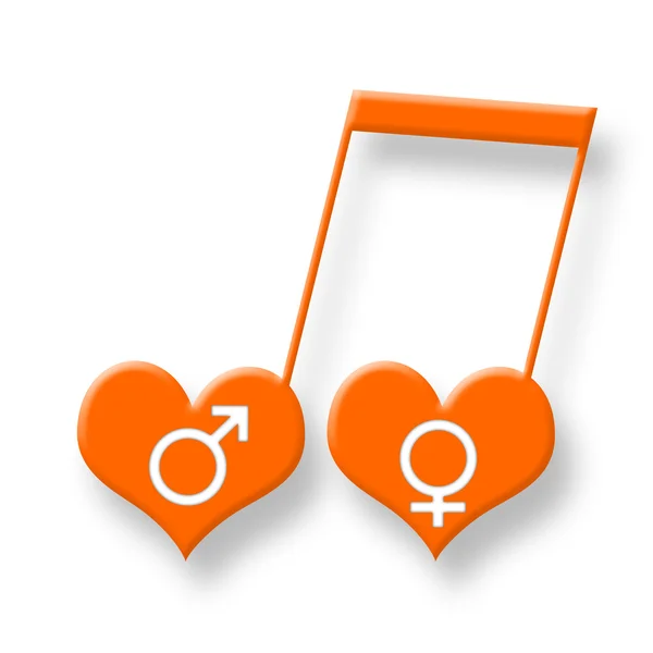 幸福的爱情与和谐的关系概念作为与 Venys 和火星的橙色音乐符号 — 图库照片