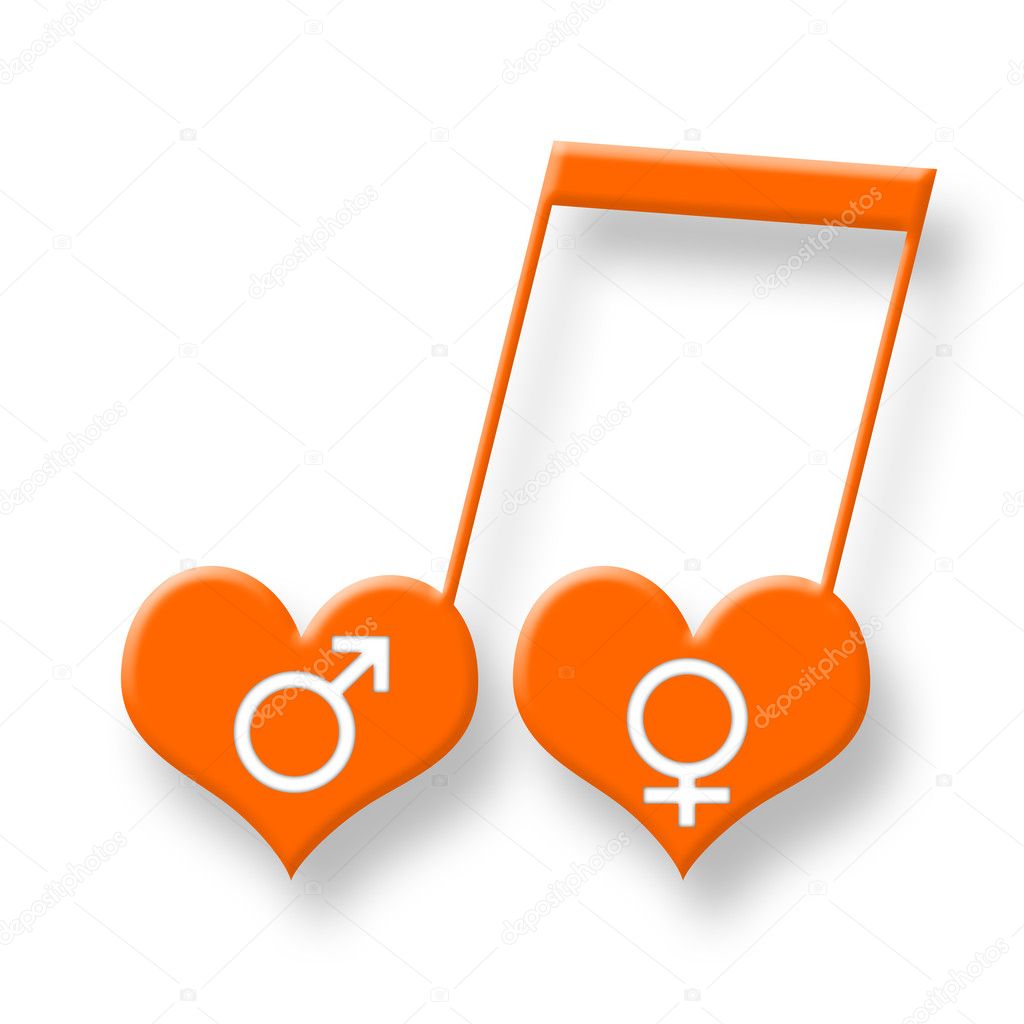 Happy love and harmonious relations concept as orange musical symbol with venys and mars
