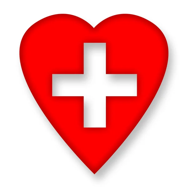Coeur rouge avec croix médicale — Photo