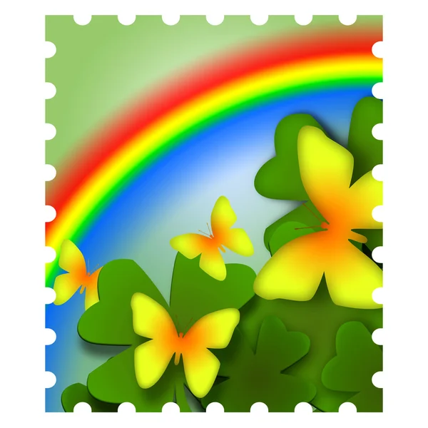 Spring Butterflies and Rainbow — Stock Photo, Image