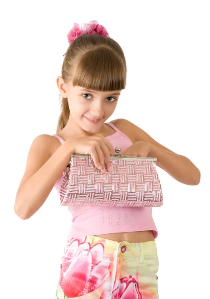 Девушка с розовой сумочкой — стоковое фото