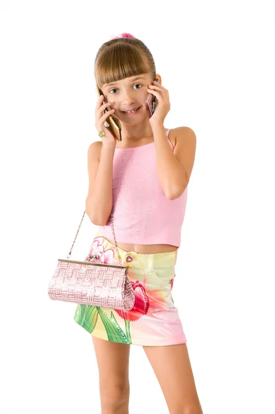 La ragazza con una borsetta rosa — Foto Stock